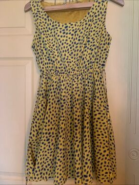 Ravi Famous London Dress Blue Yellow Skater Circle Skirt Casual Tea Length